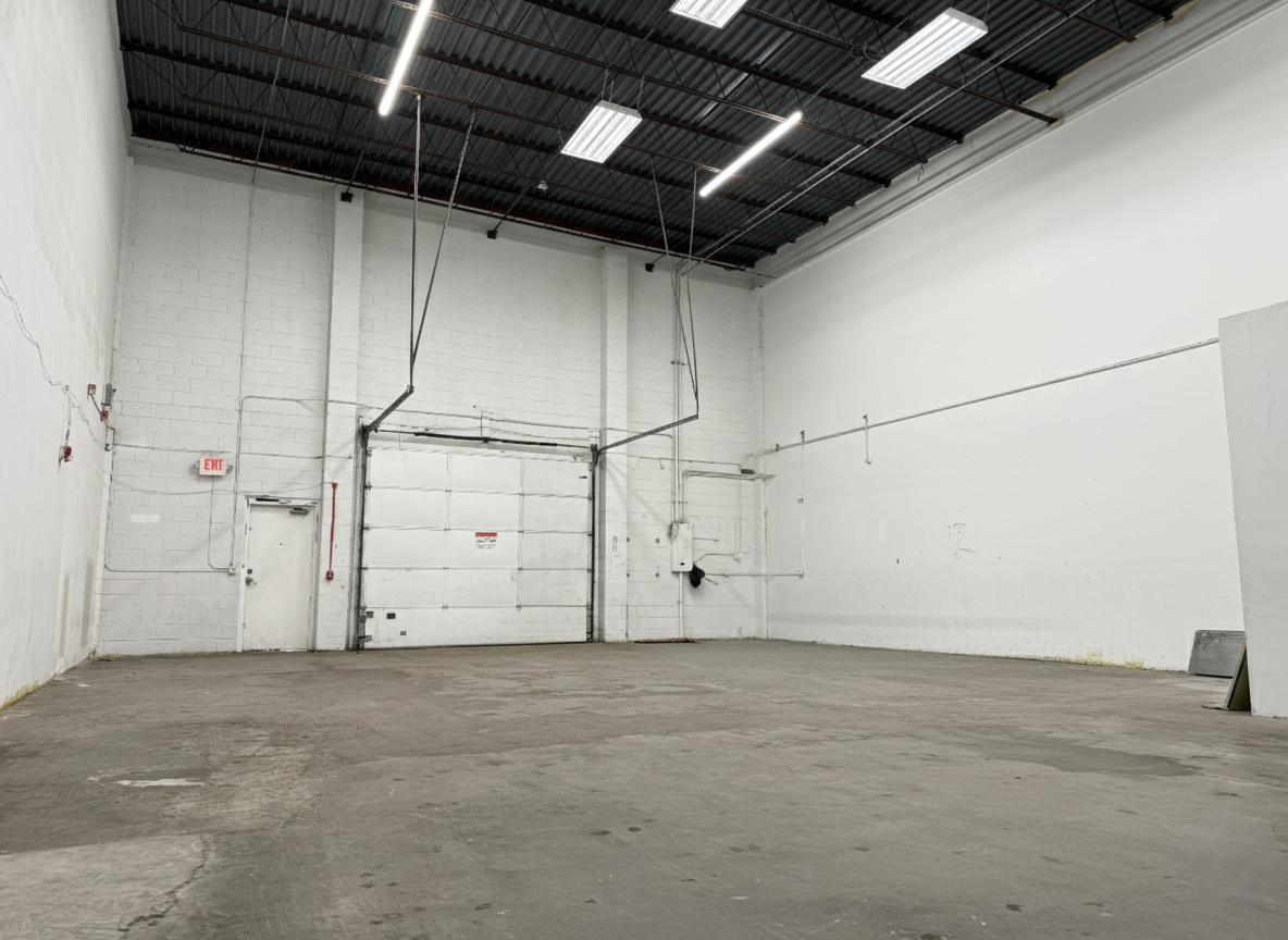 Interior bay — high-clear warehouse with drive-in overhead door